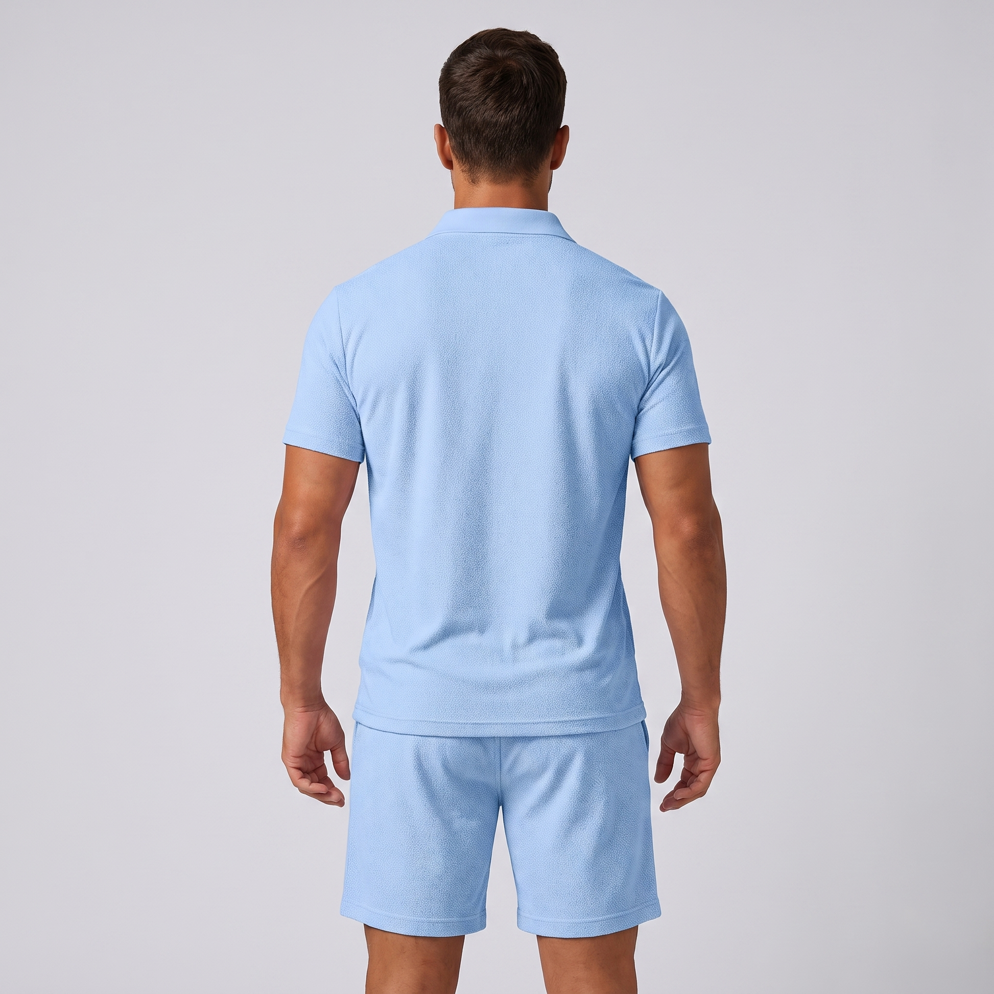 EL Finn Luxe Heren Zomerset lichtblauw - achteraanzicht polo en korte broek